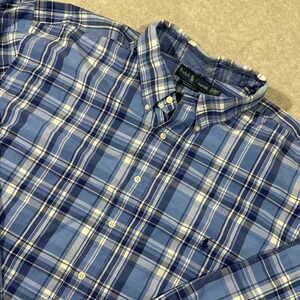 Ralph Lauren Classic Fit Plaid Button Down Shirt 3XL Tall Blue